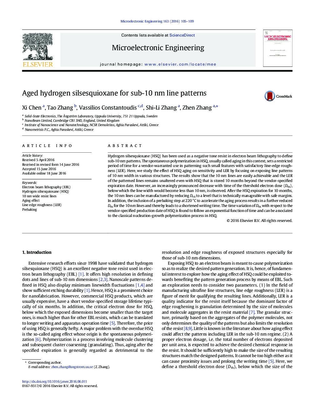 Aged hydrogen silsesquioxane for sub-10Â nm line patterns