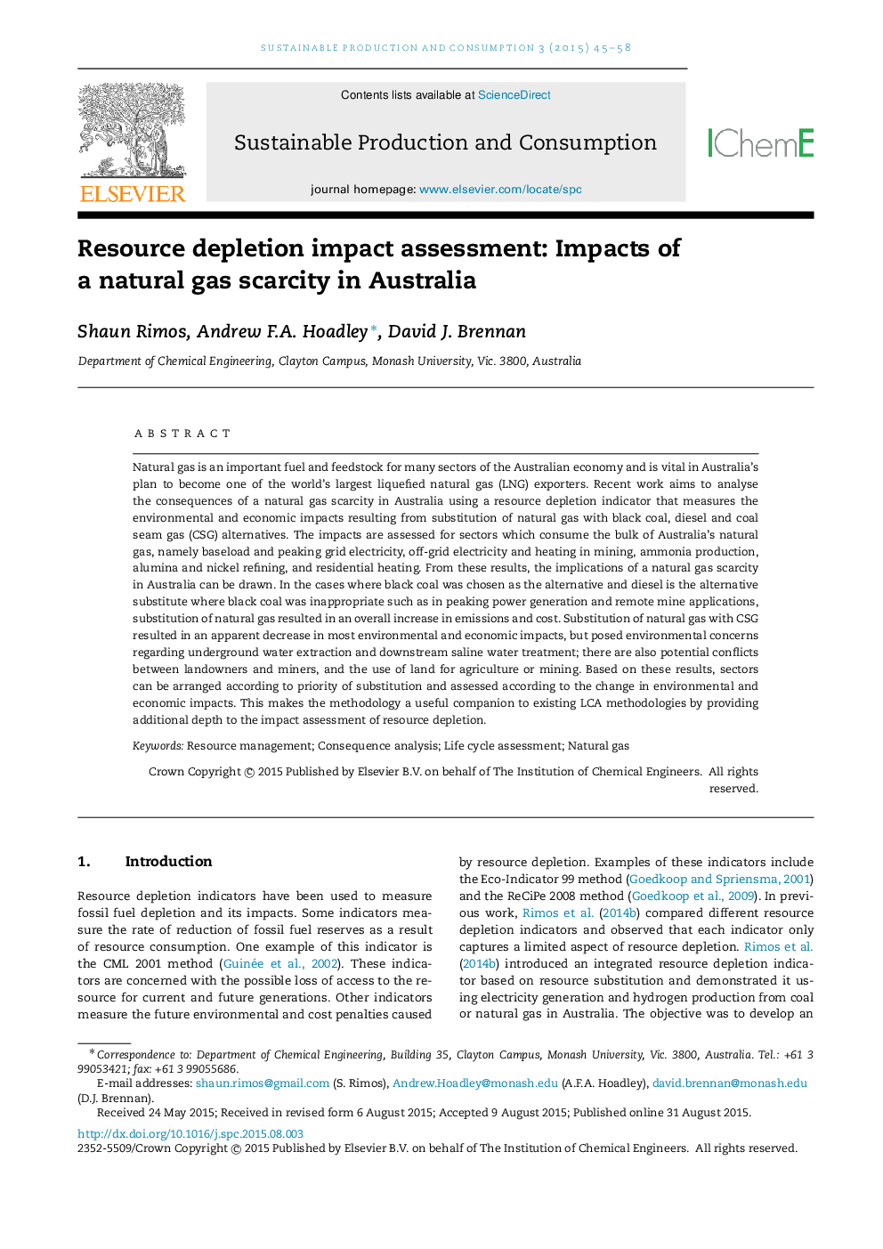 Resource depletion impact assessment: Impacts of a natural gas scarcity in Australia