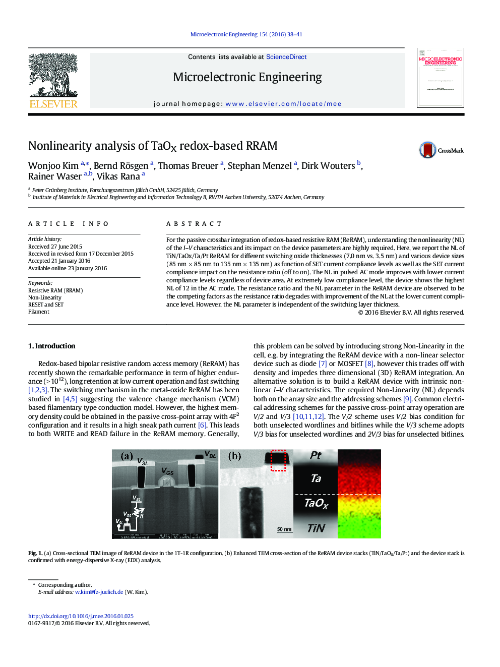 Nonlinearity analysis of TaOX redox-based RRAM