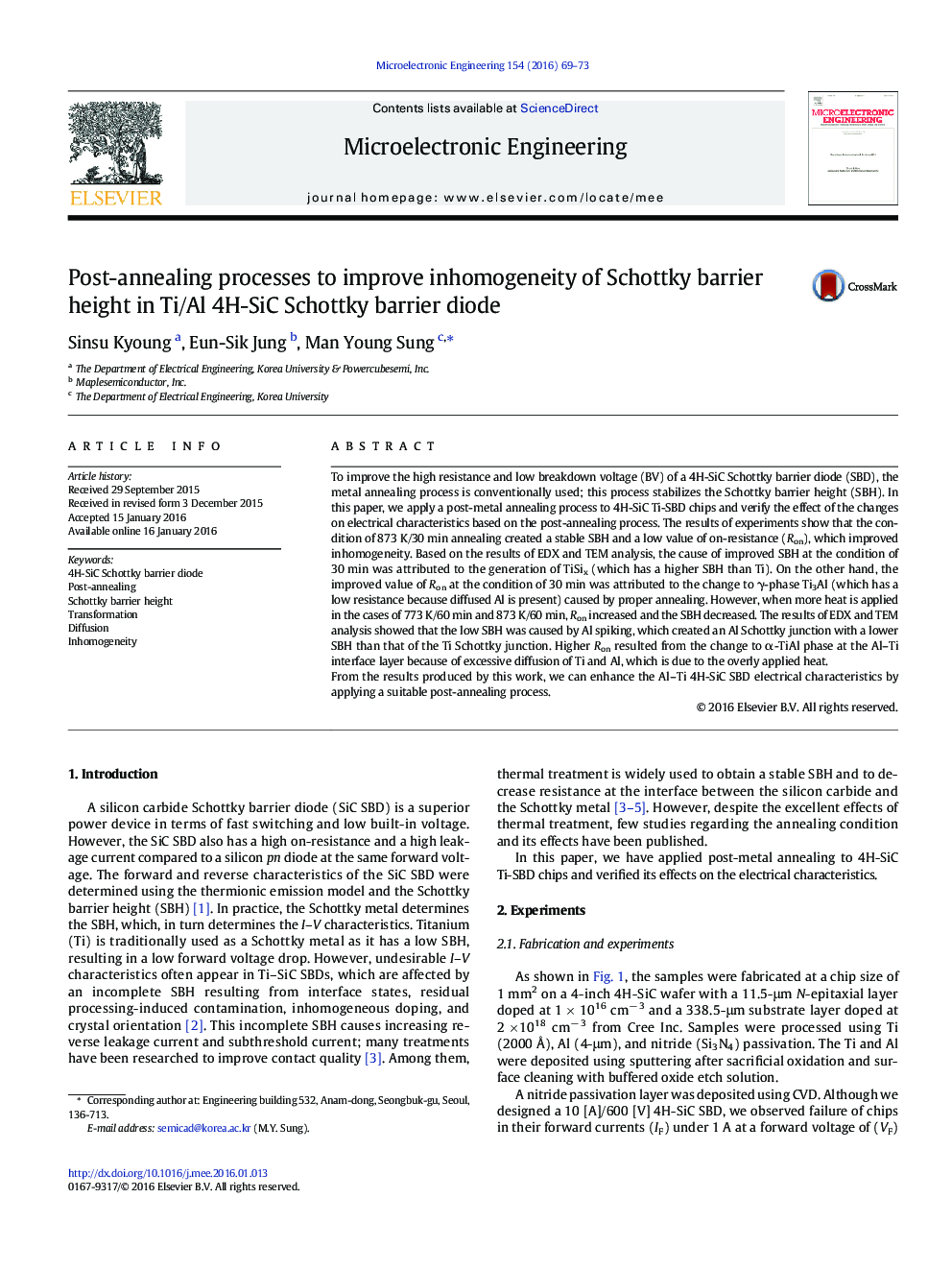 Post-annealing processes to improve inhomogeneity of Schottky barrier height in Ti/Al 4H-SiC Schottky barrier diode