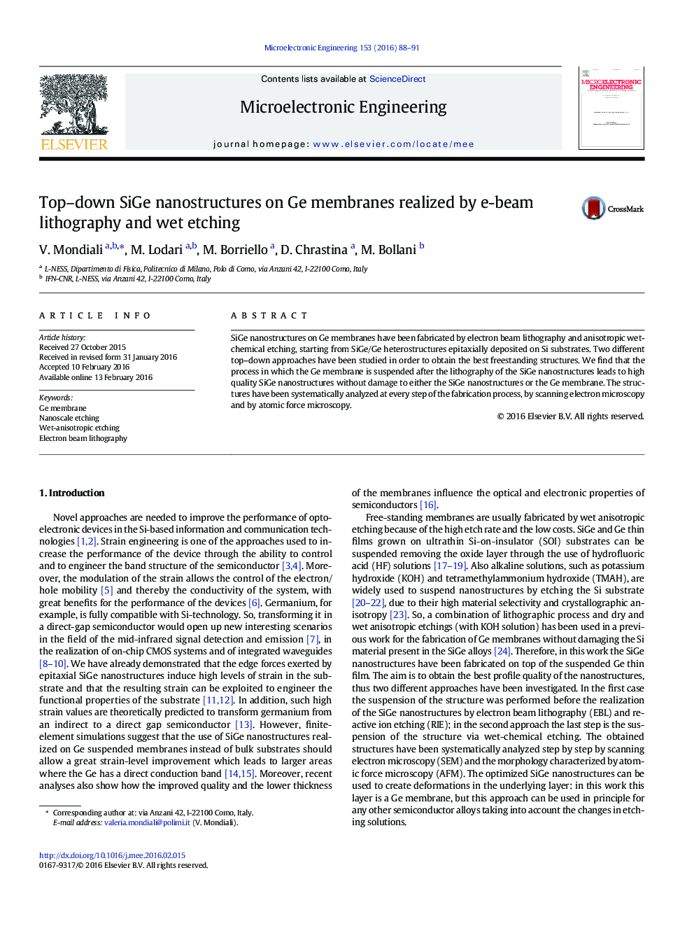 Top-down SiGe nanostructures on Ge membranes realized by e-beam lithography and wet etching