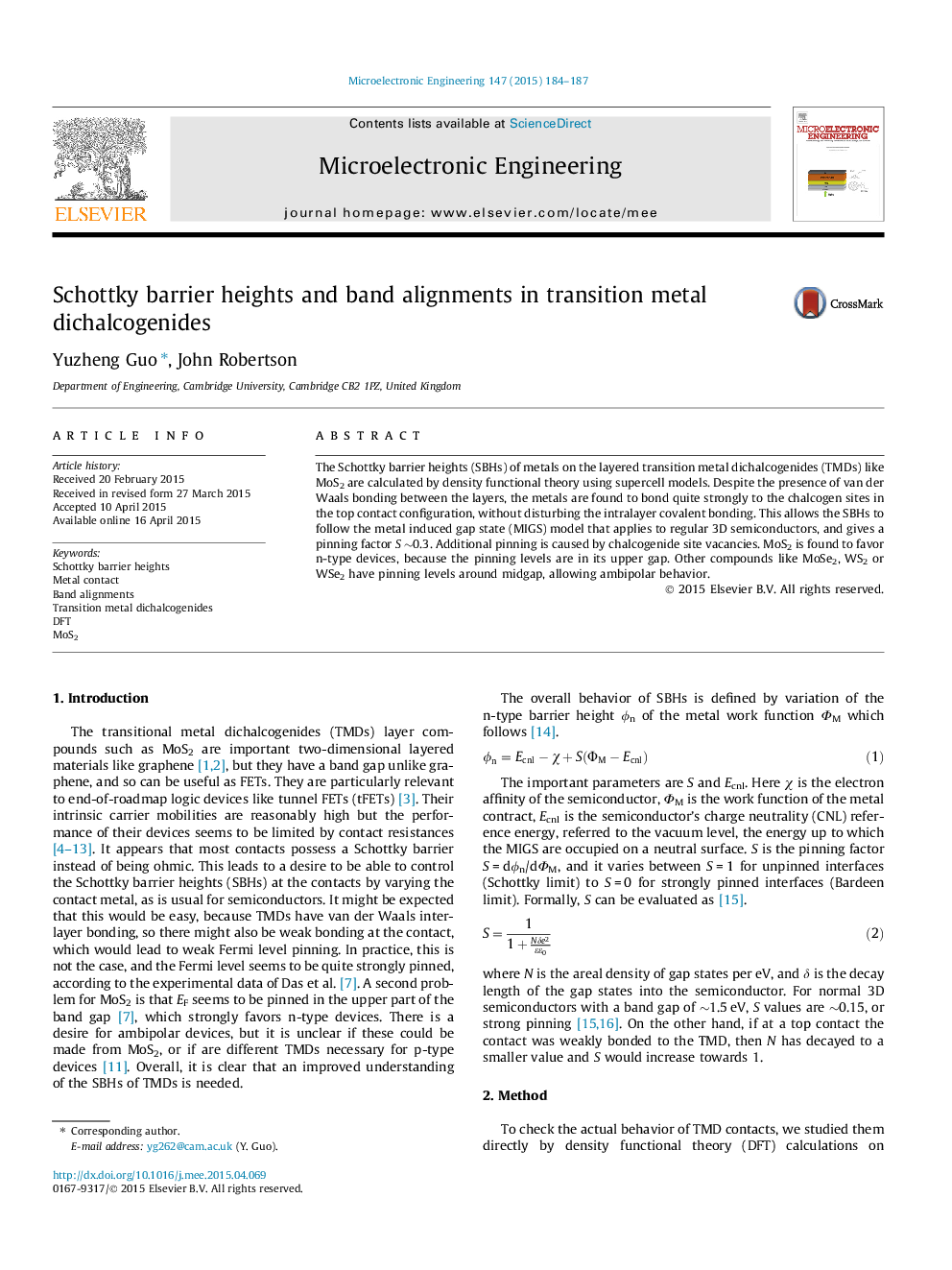 عکس صفحه اول مقاله: Schottky barrier heights and band alignments in transition metal dichalcogenides Schottky barrier heights and band alignments in transition metal dichalcogenides