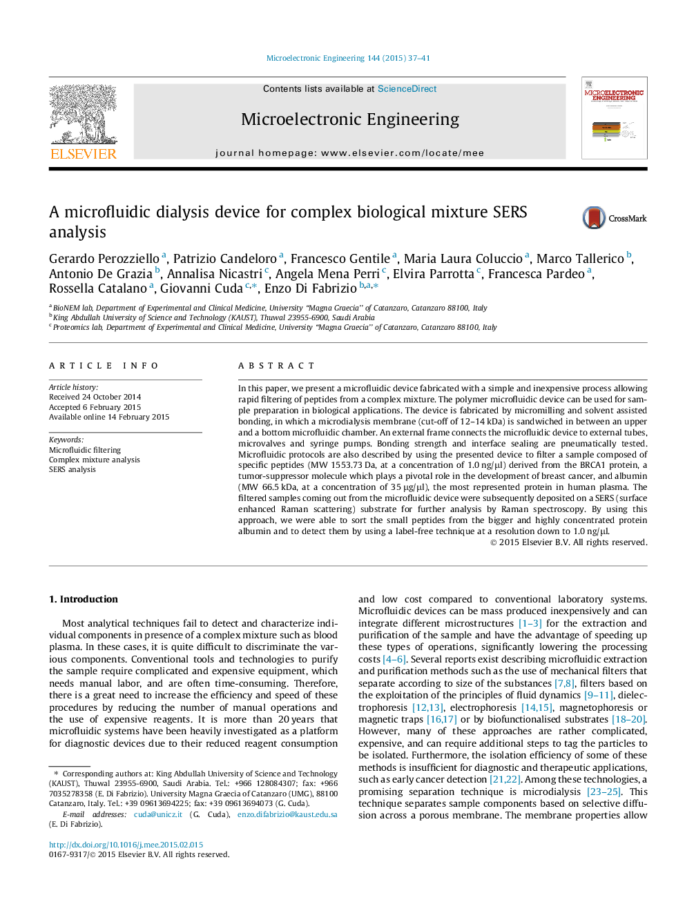 A microfluidic dialysis device for complex biological mixture SERS analysis