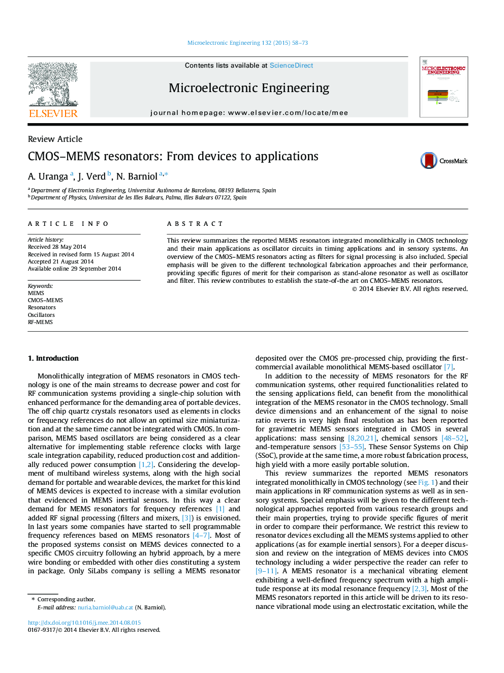 CMOS-MEMS resonators: From devices to applications