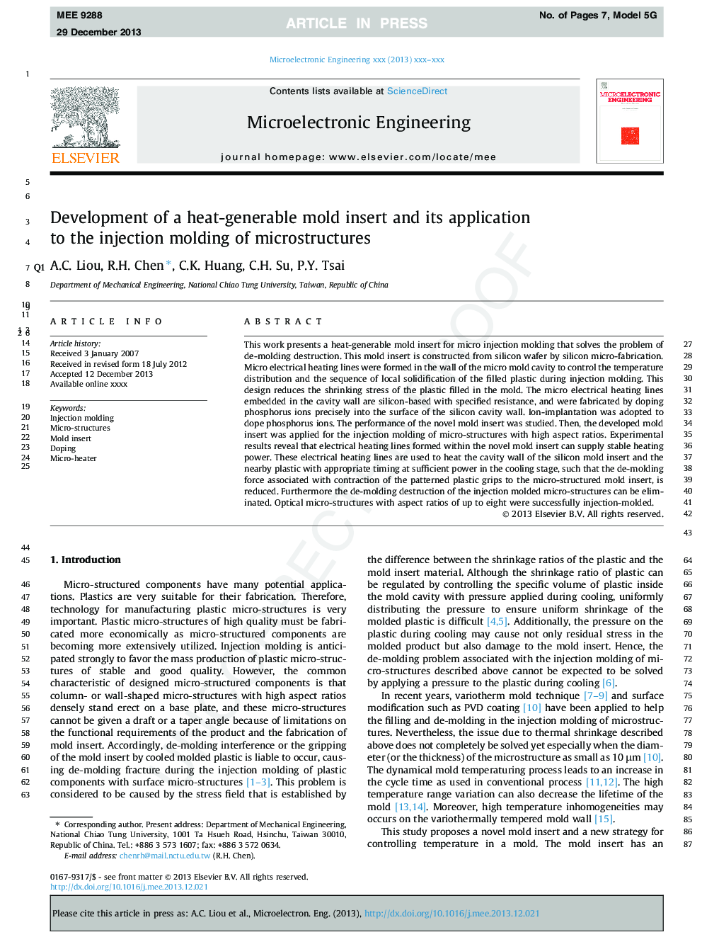 Development of a heat-generable mold insert and its application to the injection molding of microstructures