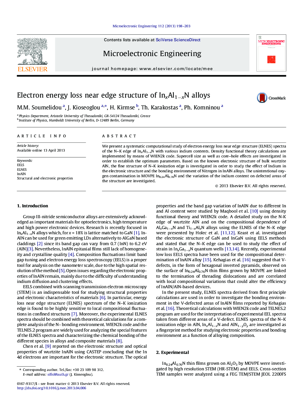 Electron energy loss near edge structure of InxAl1âxN alloys