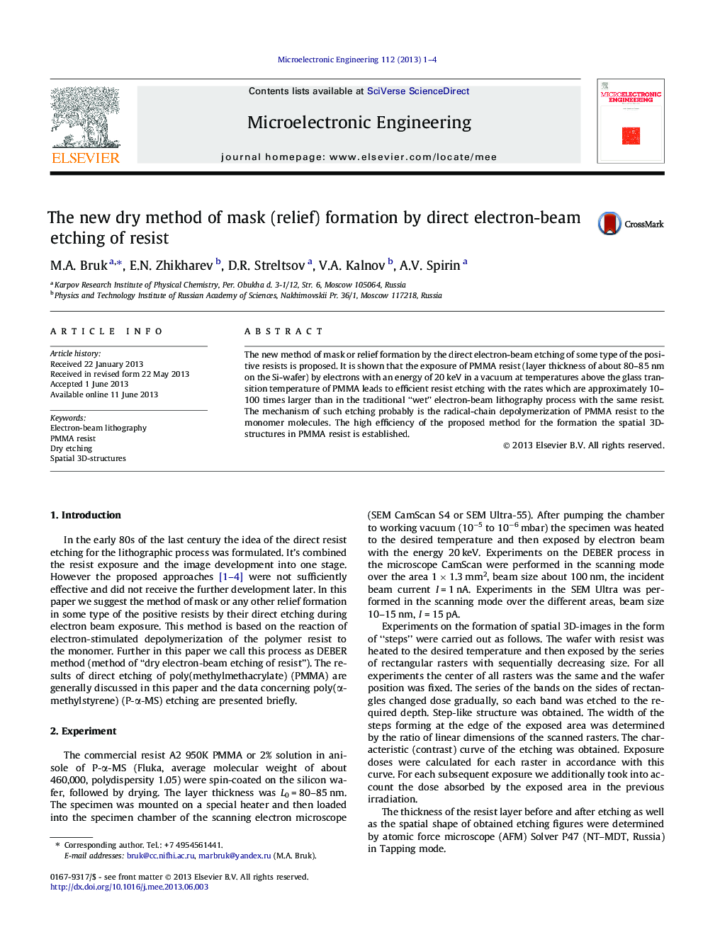 The new dry method of mask (relief) formation by direct electron-beam etching of resist