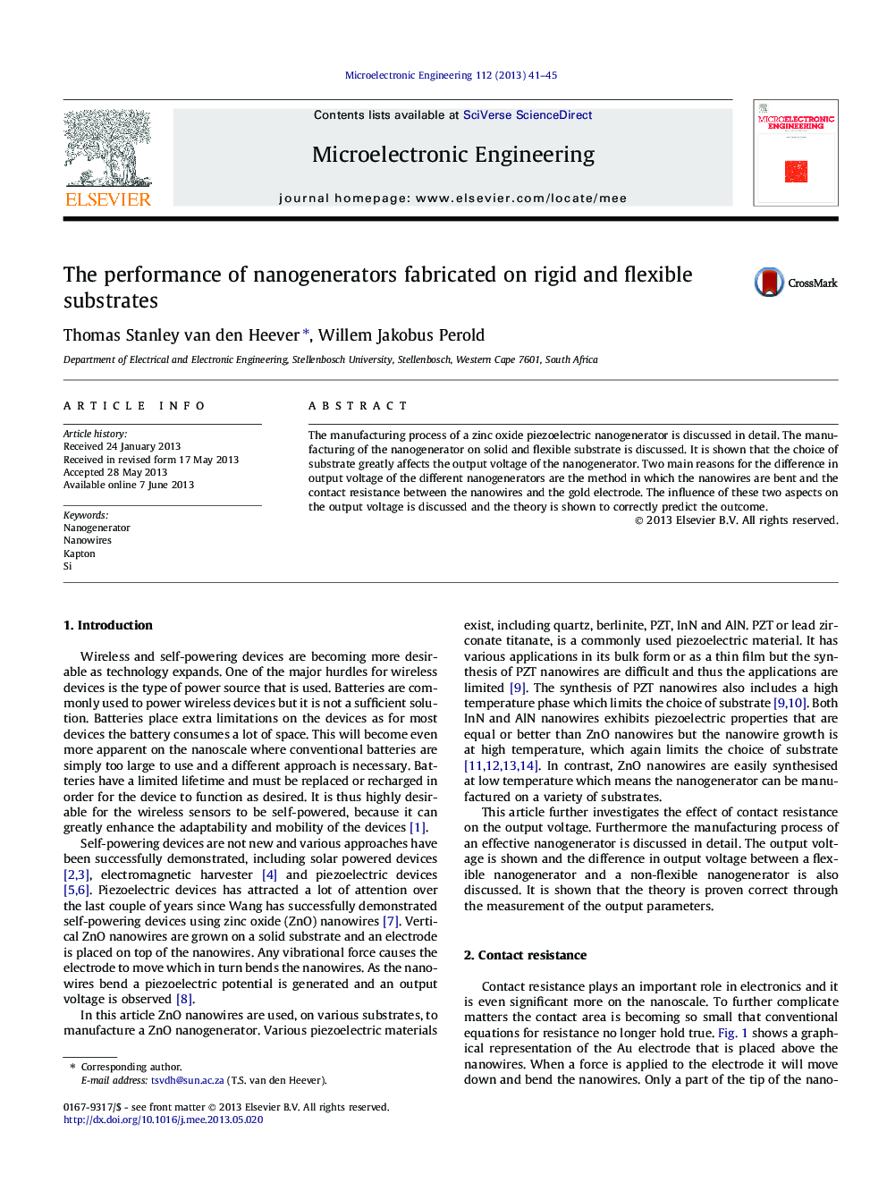 The performance of nanogenerators fabricated on rigid and flexible substrates