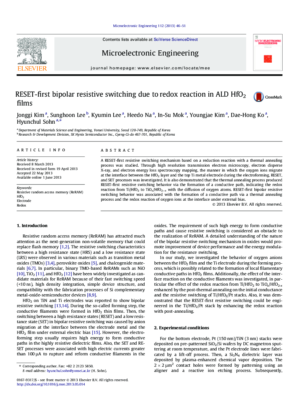 RESET-first bipolar resistive switching due to redox reaction in ALD HfO2 films