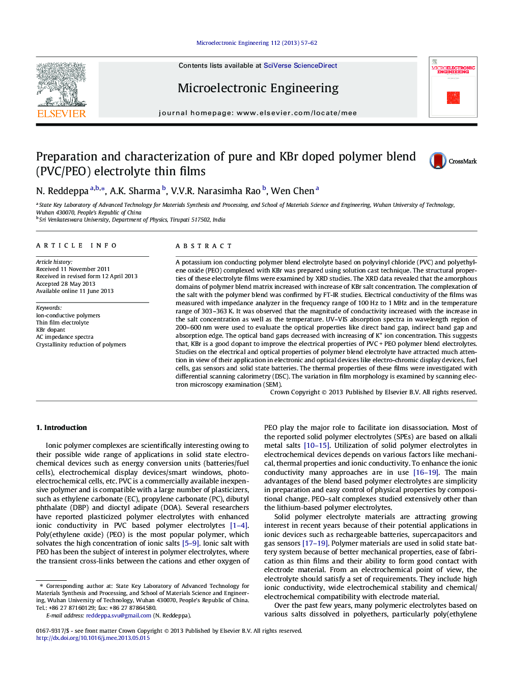 Preparation and characterization of pure and KBr doped polymer blend (PVC/PEO) electrolyte thin films