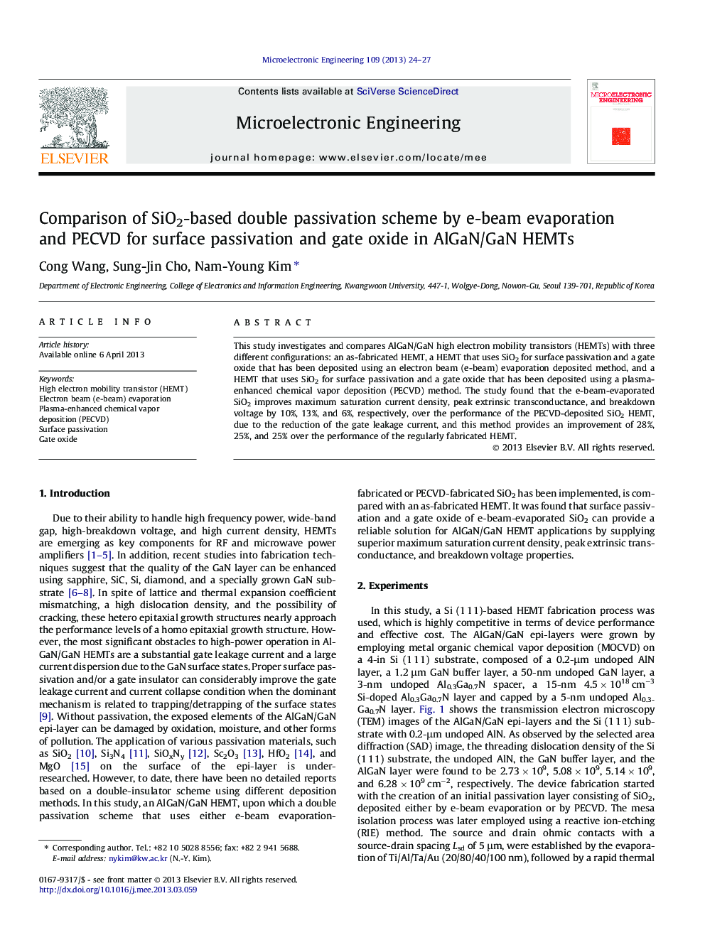 Comparison of SiO2-based double passivation scheme by e-beam evaporation and PECVD for surface passivation and gate oxide in AlGaN/GaN HEMTs