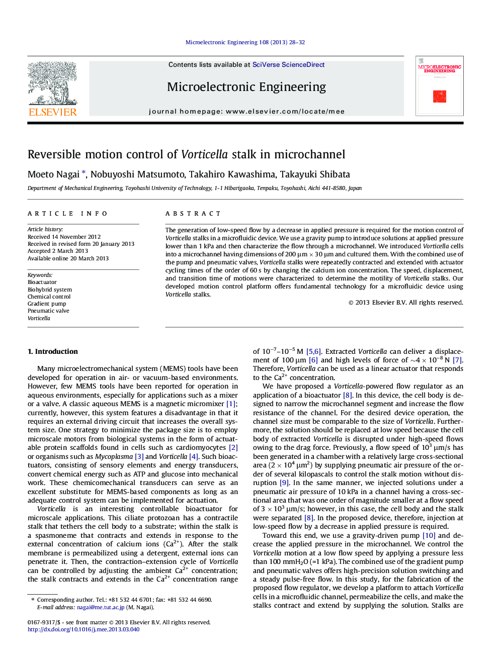 Reversible motion control of Vorticella stalk in microchannel