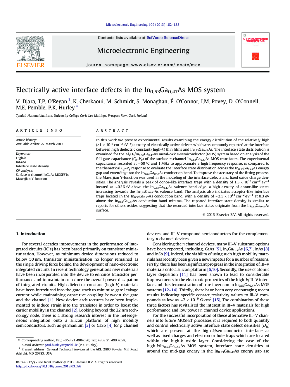 Electrically active interface defects in the In0.53Ga0.47As MOS system