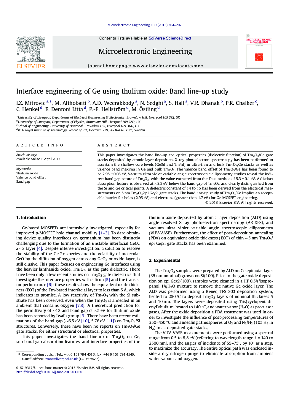 Interface engineering of Ge using thulium oxide: Band line-up study