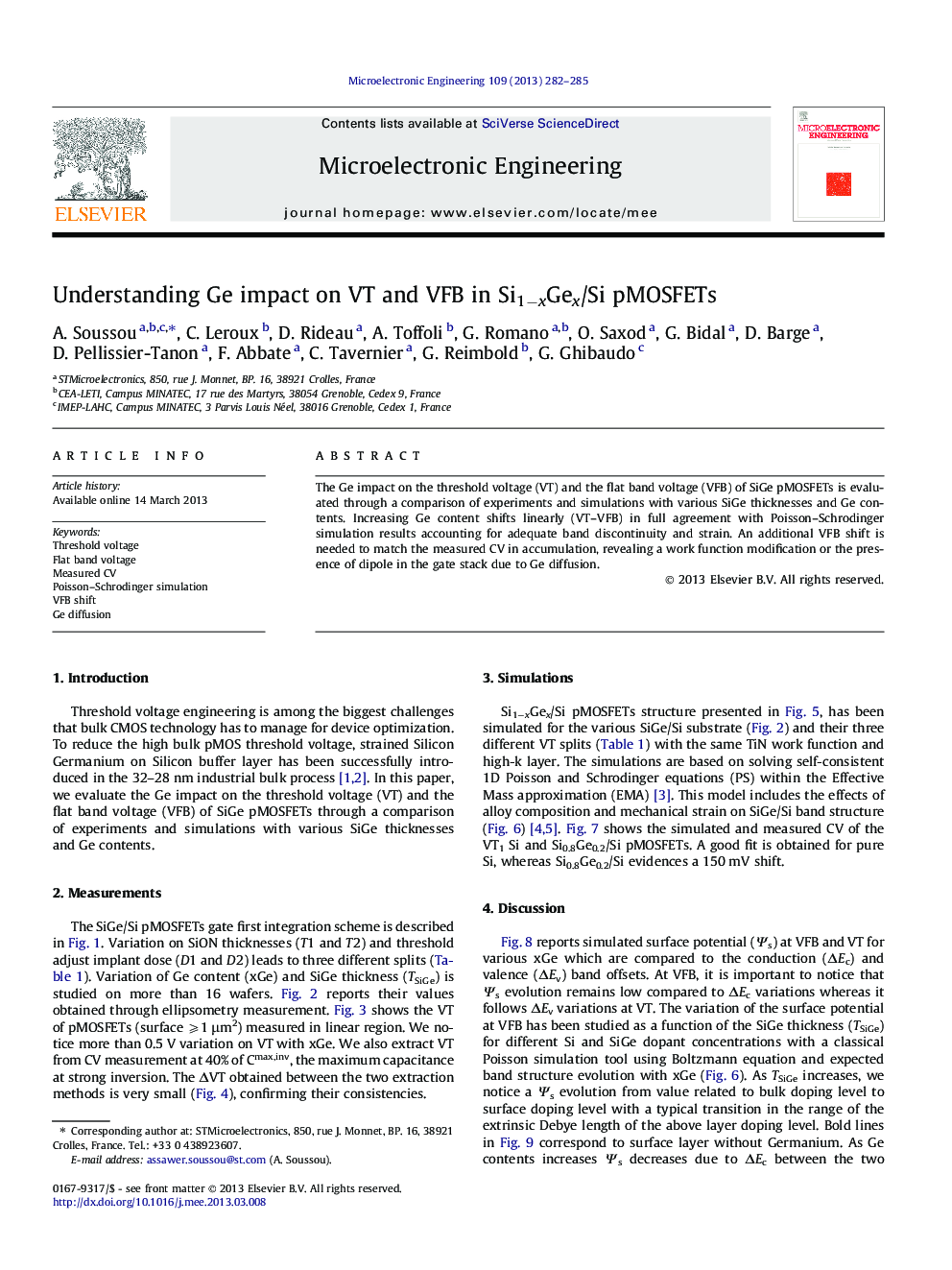 Understanding Ge impact on VT and VFB in Si1âxGex/Si pMOSFETs