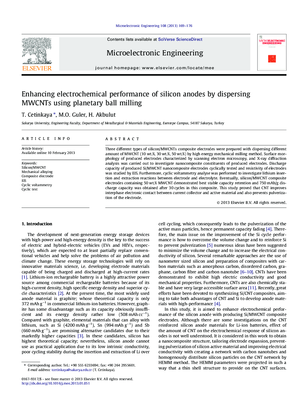 Enhancing electrochemical performance of silicon anodes by dispersing MWCNTs using planetary ball milling