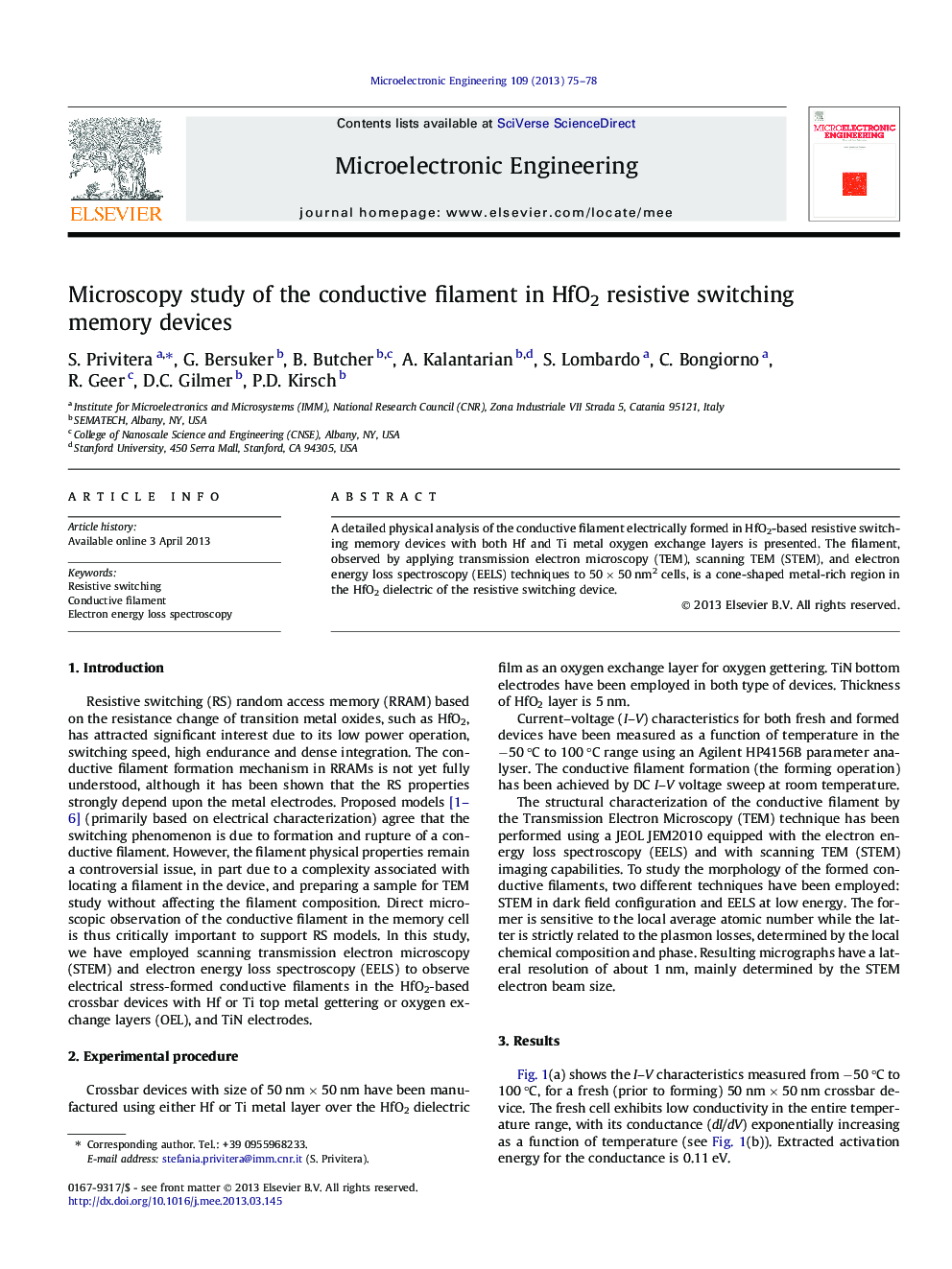 Microscopy study of the conductive filament in HfO2 resistive switching memory devices