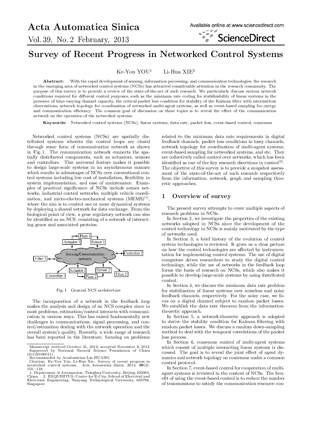Survey of Recent Progress in Networked Control Systems 