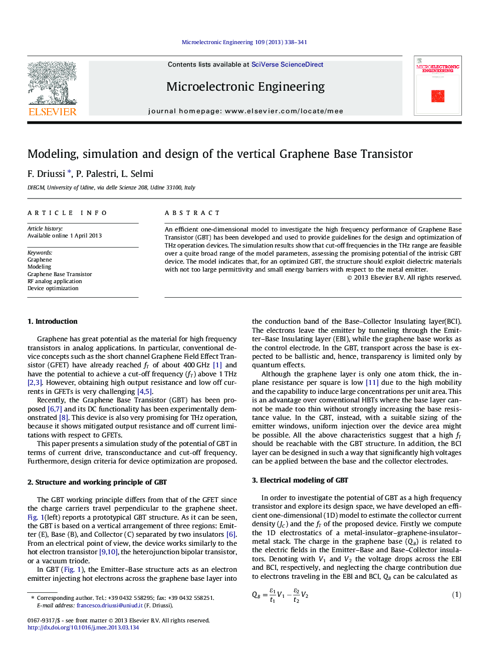 Modeling, simulation and design of the vertical Graphene Base Transistor