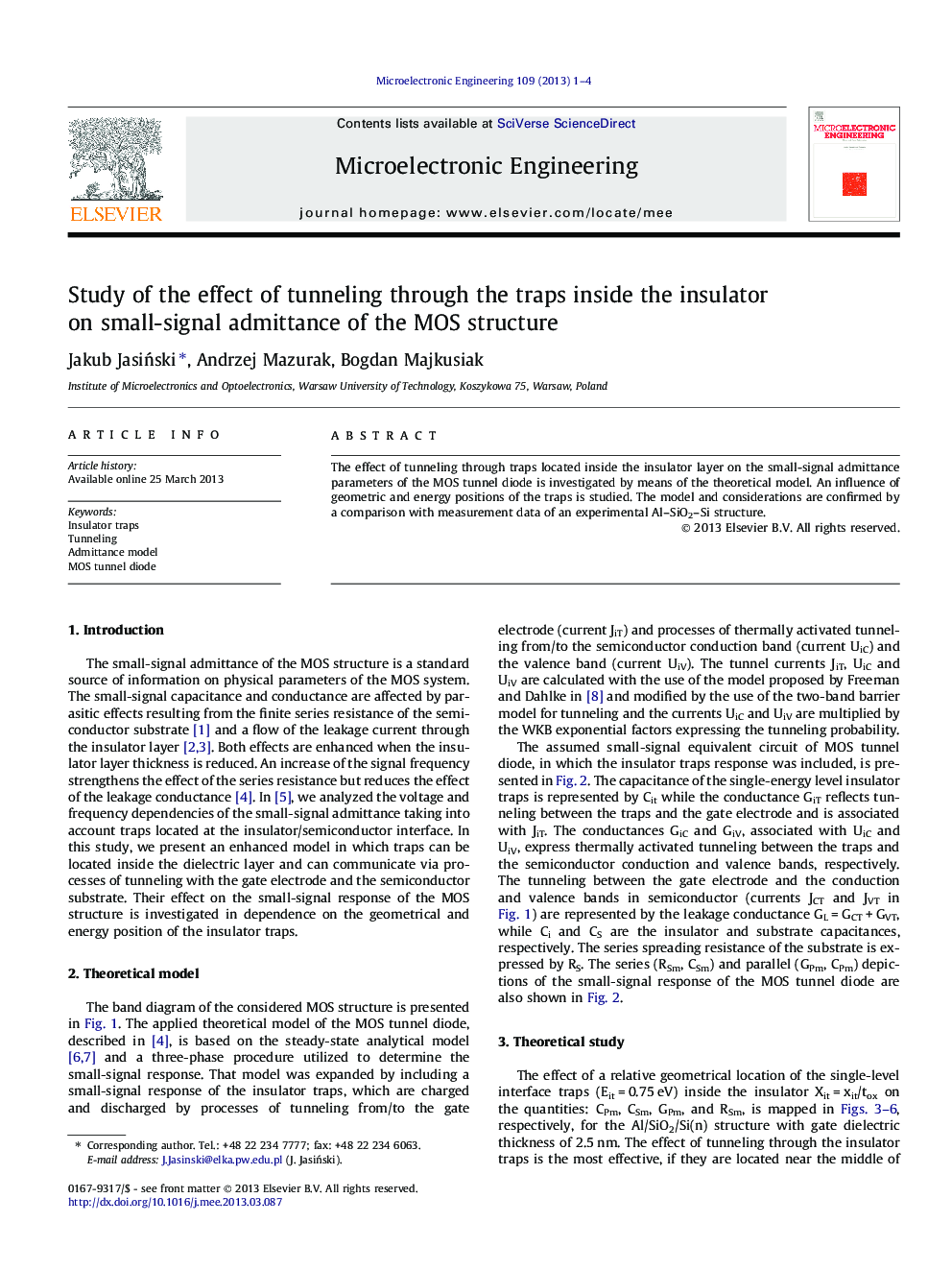 Study of the effect of tunneling through the traps inside the insulator on small-signal admittance of the MOS structure