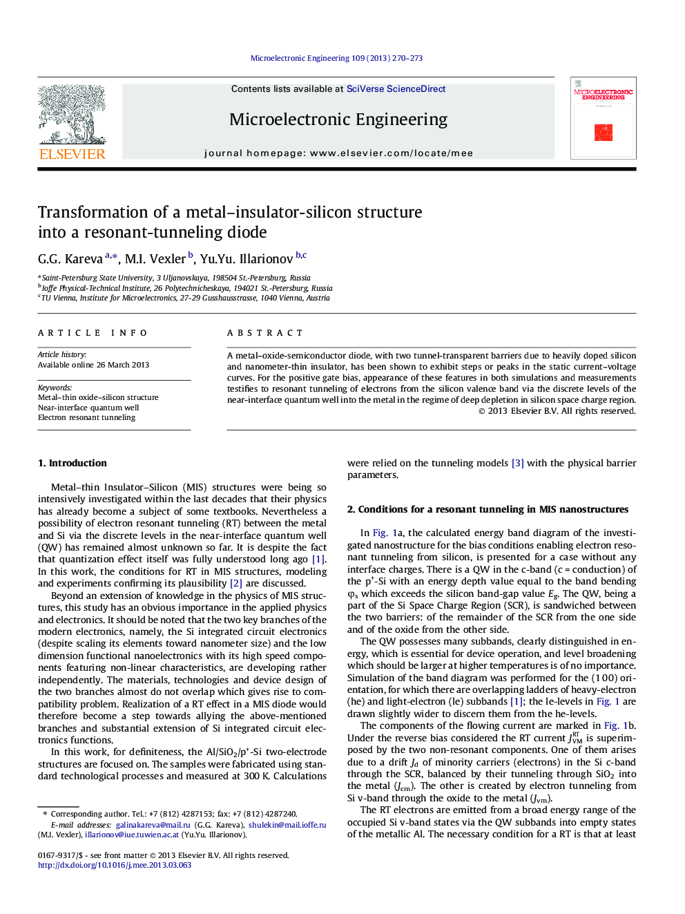 Transformation of a metal-insulator-silicon structure into a resonant-tunneling diode