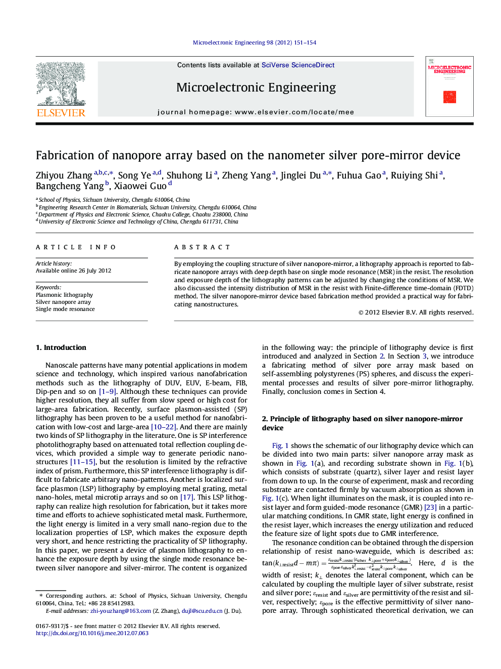 Fabrication of nanopore array based on the nanometer silver pore-mirror device
