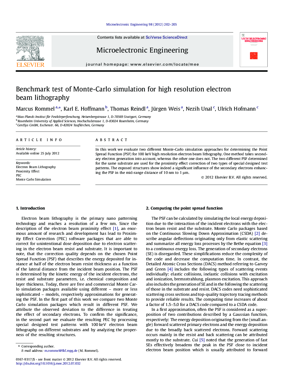 عکس صفحه اول مقاله: Benchmark test of Monte-Carlo simulation for high resolution electron beam lithography Benchmark test of Monte-Carlo simulation for high resolution electron beam lithography