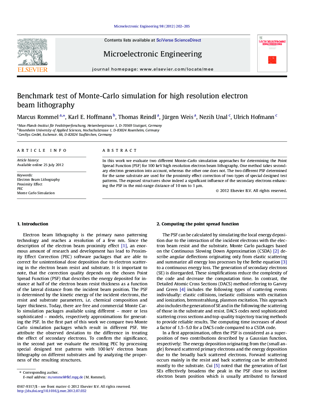 Benchmark test of Monte-Carlo simulation for high resolution electron beam lithography