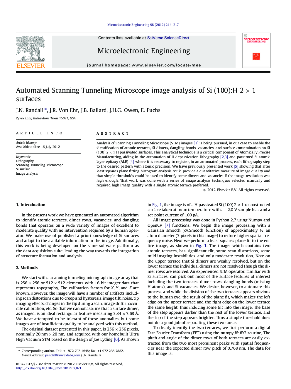 Automated Scanning Tunneling Microscope image analysis of Si (100):H 2Â ÃÂ 1 surfaces