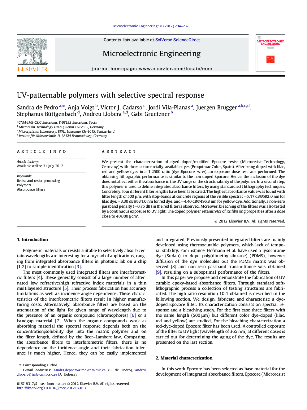 UV-patternable polymers with selective spectral response