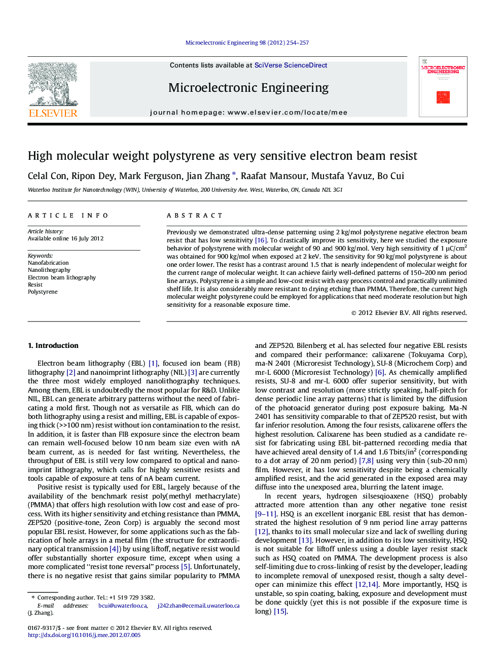 High molecular weight polystyrene as very sensitive electron beam resist