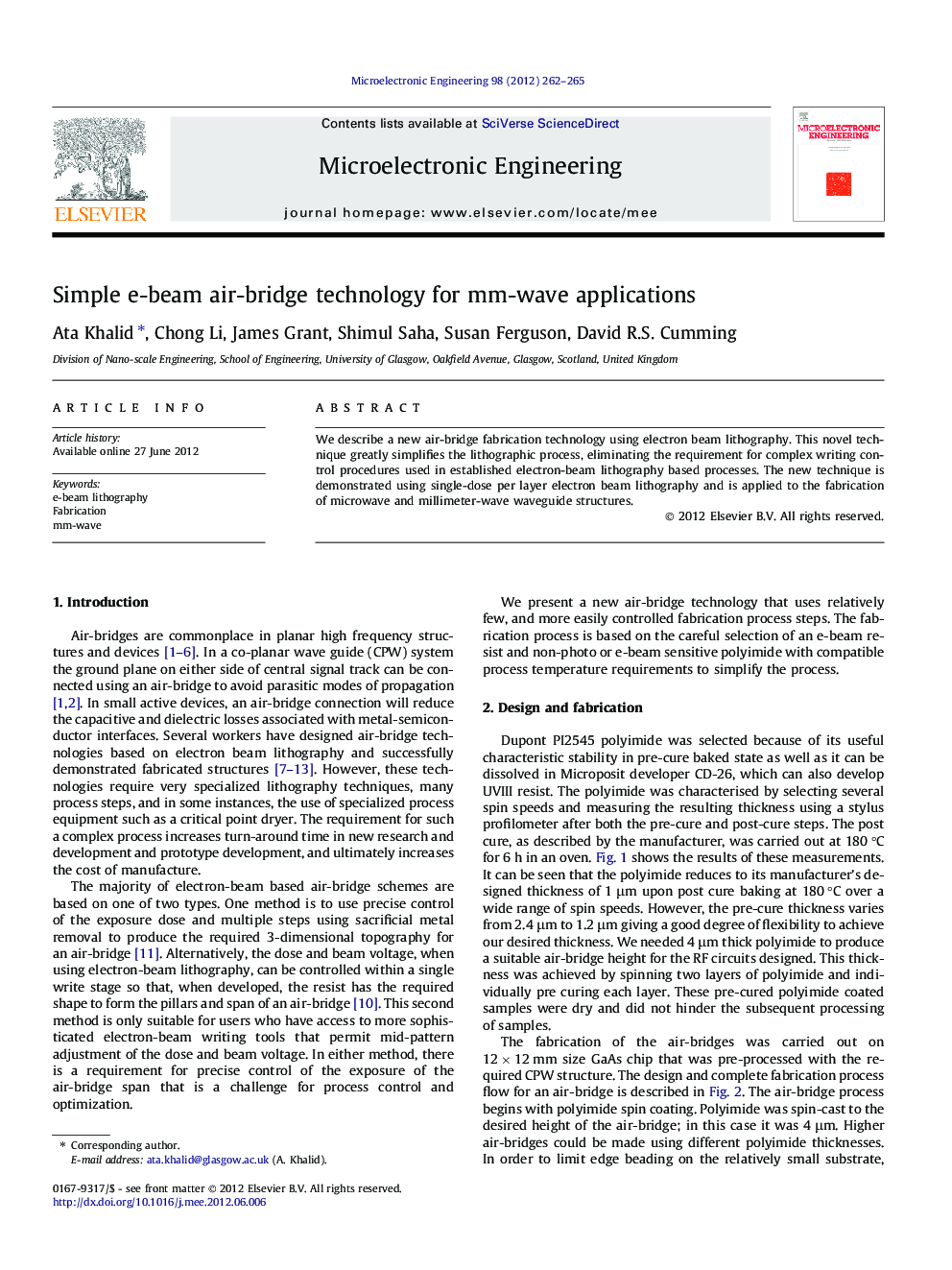 Simple e-beam air-bridge technology for mm-wave applications