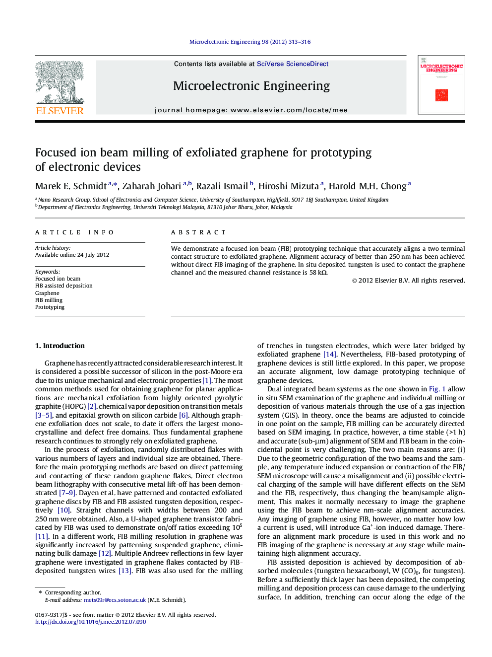 Focused ion beam milling of exfoliated graphene for prototyping of electronic devices