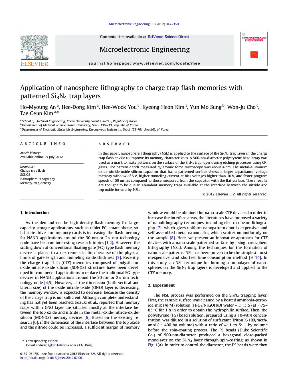 Application of nanosphere lithography to charge trap flash memories with patterned Si3N4 trap layers