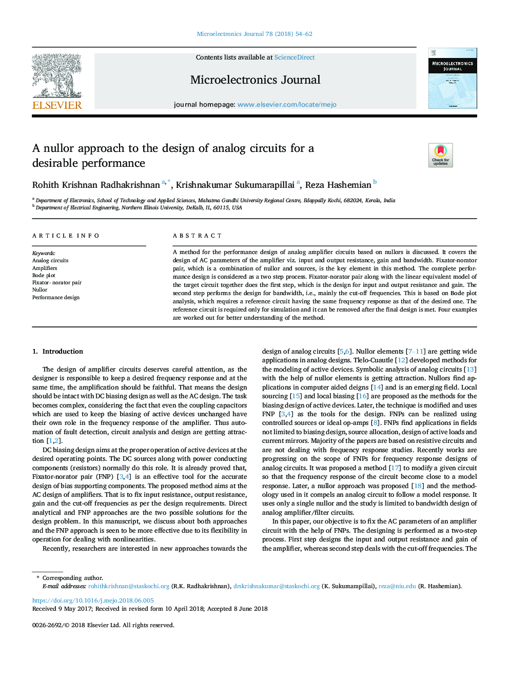 A nullor approach to the design of analog circuits for a desirable performance