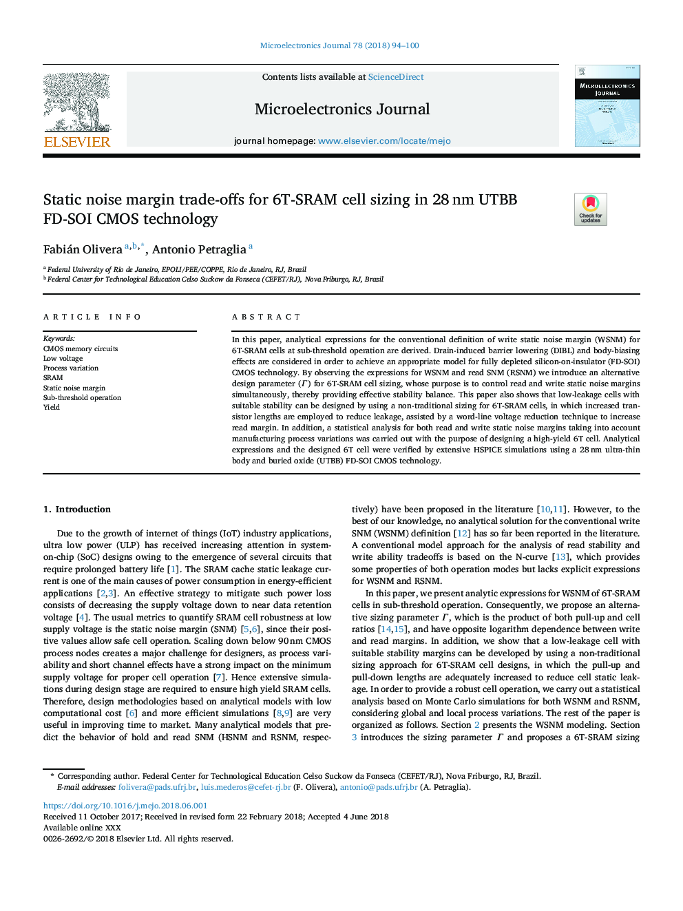 Static noise margin trade-offs for 6T-SRAM cell sizing in 28â¯nm UTBB FD-SOI CMOS technology