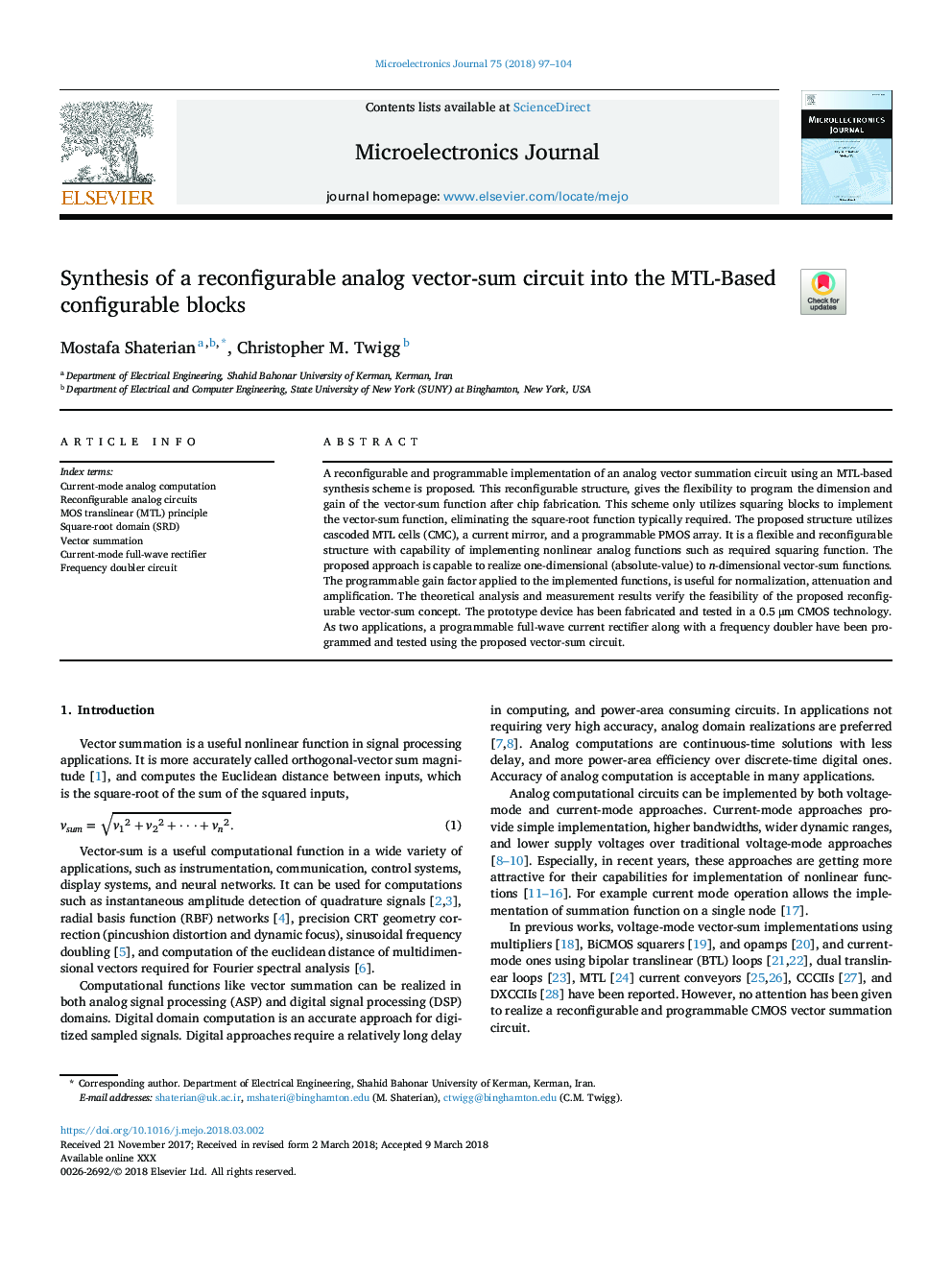 Synthesis of a reconfigurable analog vector-sum circuit into the MTL-Based configurable blocks