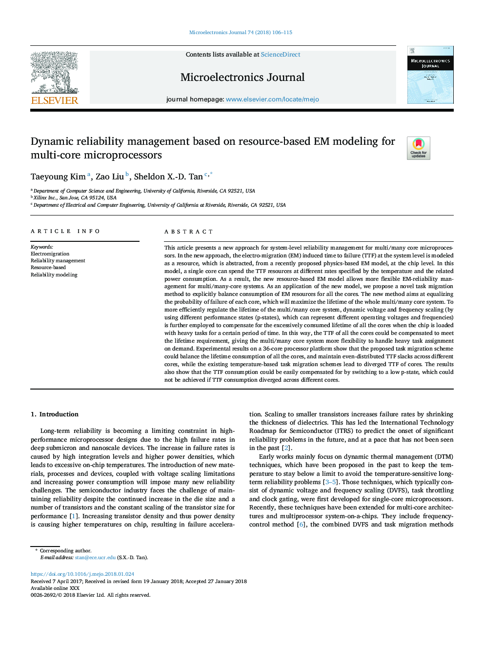 Dynamic reliability management based on resource-based EM modeling for multi-core microprocessors