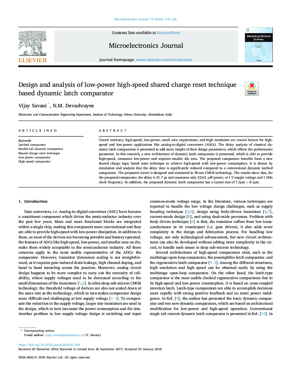 Design and analysis of low-power high-speed shared charge reset technique based dynamic latch comparator