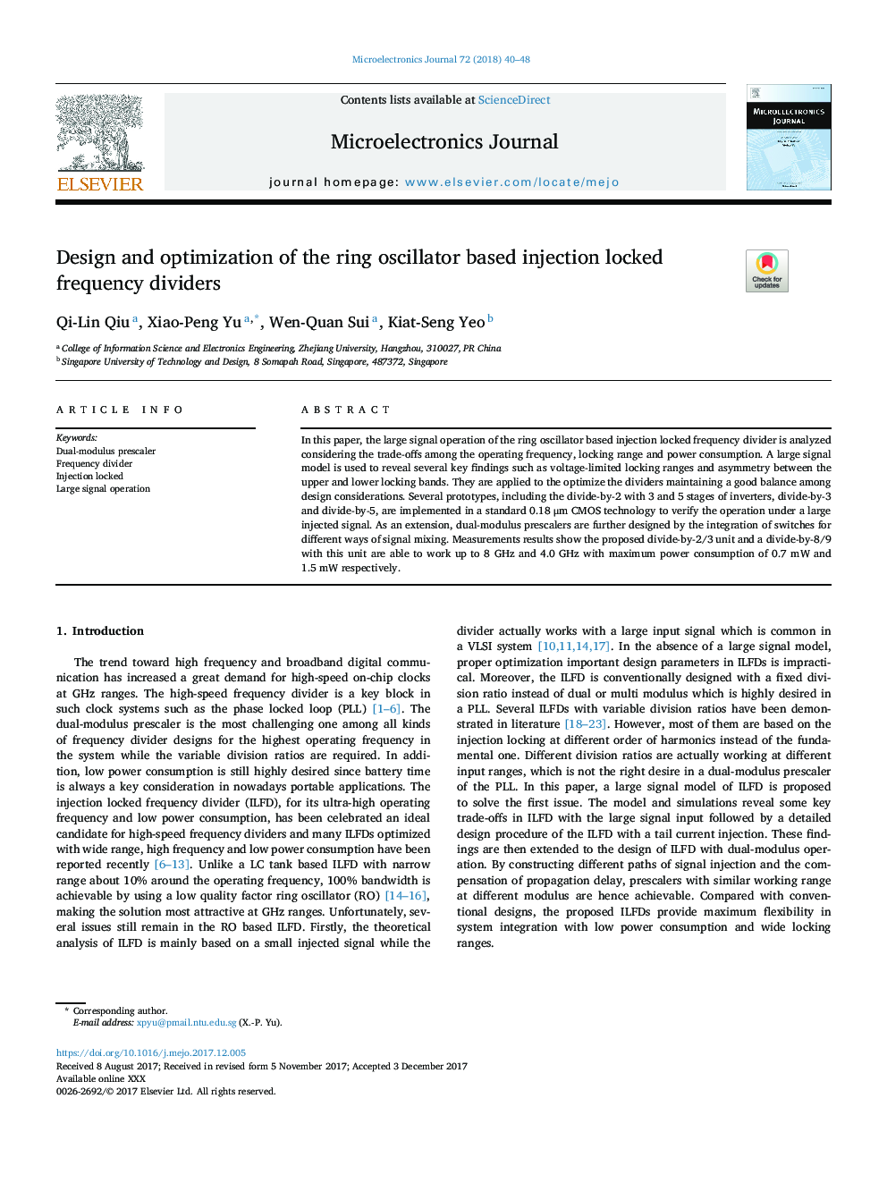 Design and optimization of the ring oscillator based injection locked frequency dividers