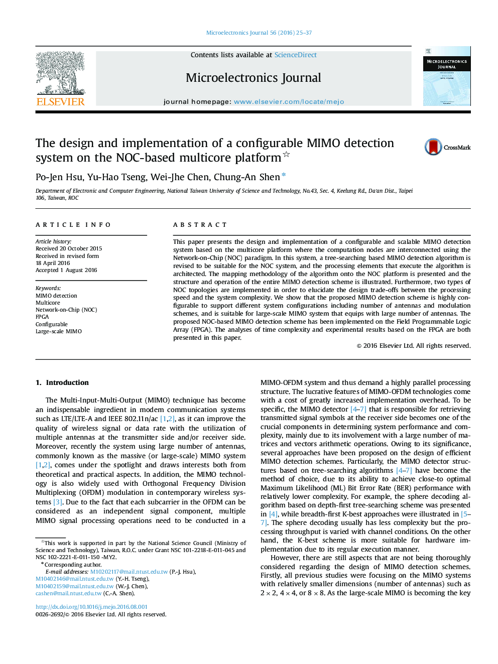 The design and implementation of a configurable MIMO detection system on the NOC-based multicore platform