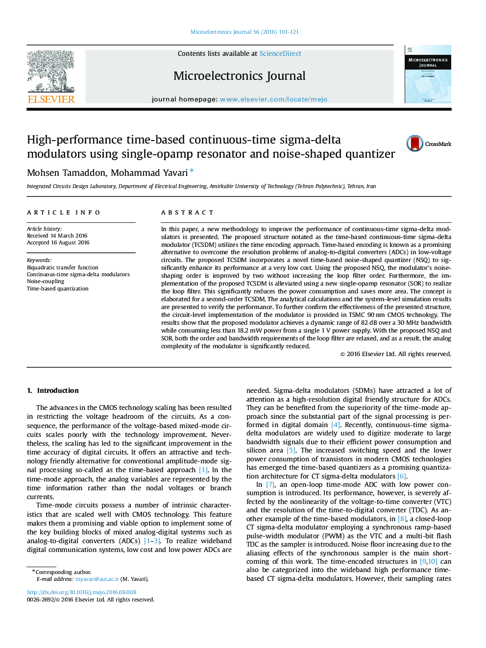High-performance time-based continuous-time sigma-delta modulators using single-opamp resonator and noise-shaped quantizer