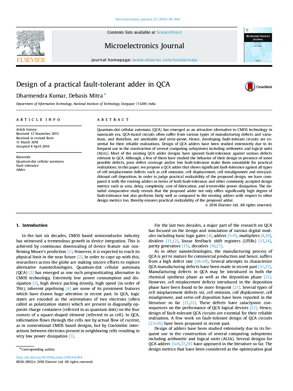 Design of a practical fault-tolerant adder in QCA