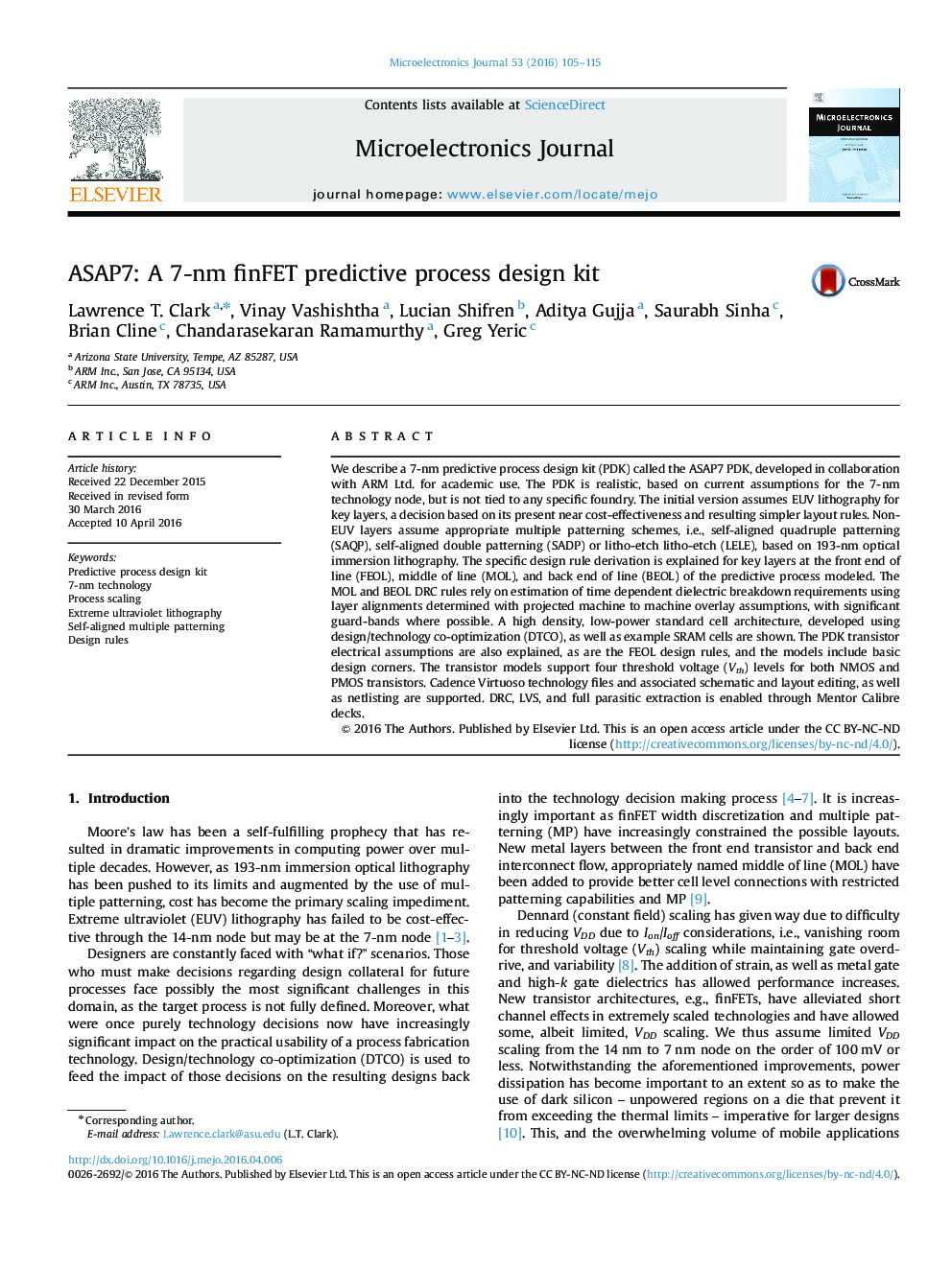 ASAP7: A 7-nm finFET predictive process design kit