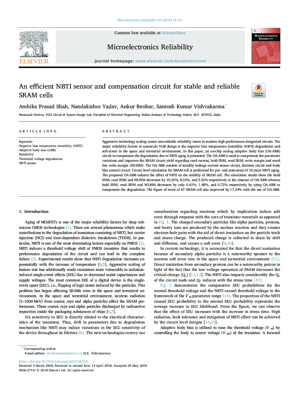 An efficient NBTI sensor and compensation circuit for stable and reliable SRAM cells