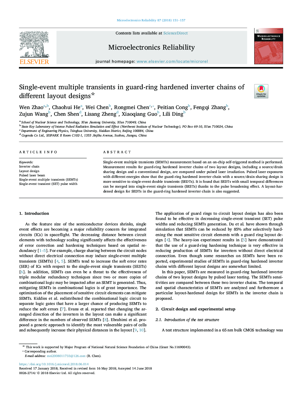 Single-event multiple transients in guard-ring hardened inverter chains of different layout designs