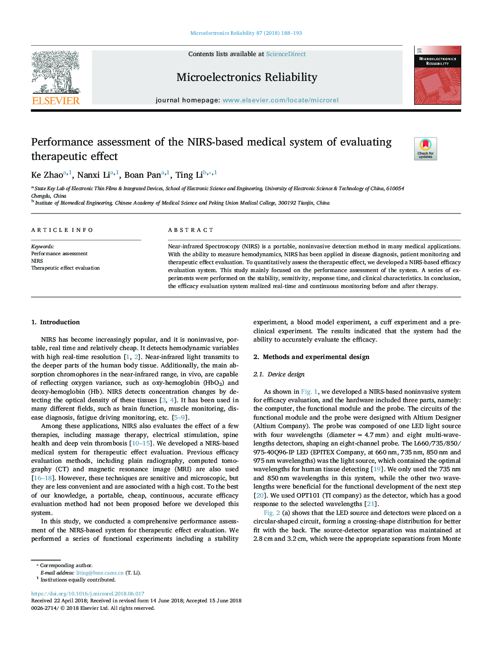 Performance assessment of the NIRS-based medical system of evaluating therapeutic effect