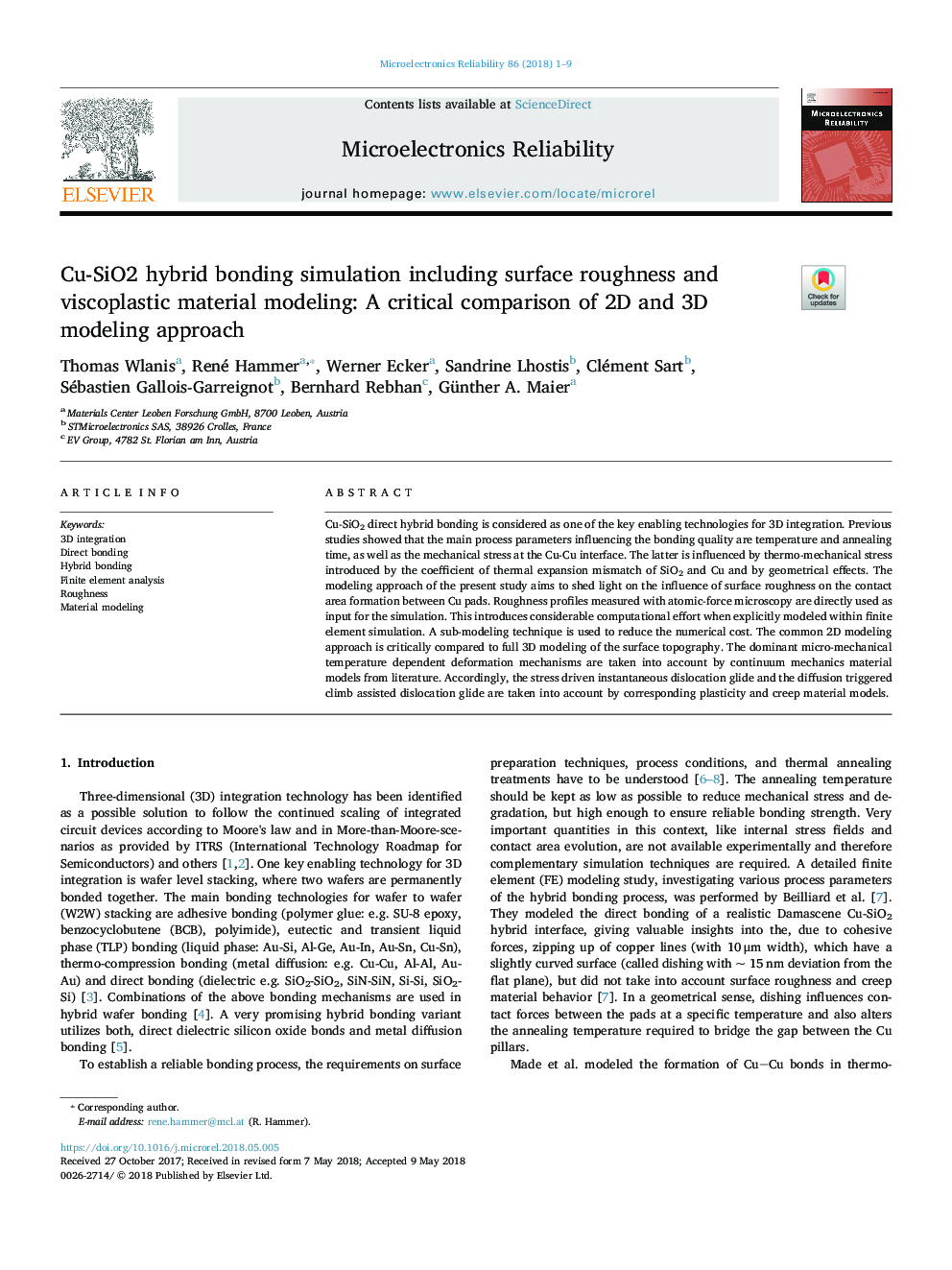 Cu-SiO2 hybrid bonding simulation including surface roughness and viscoplastic material modeling: A critical comparison of 2D and 3D modeling approach