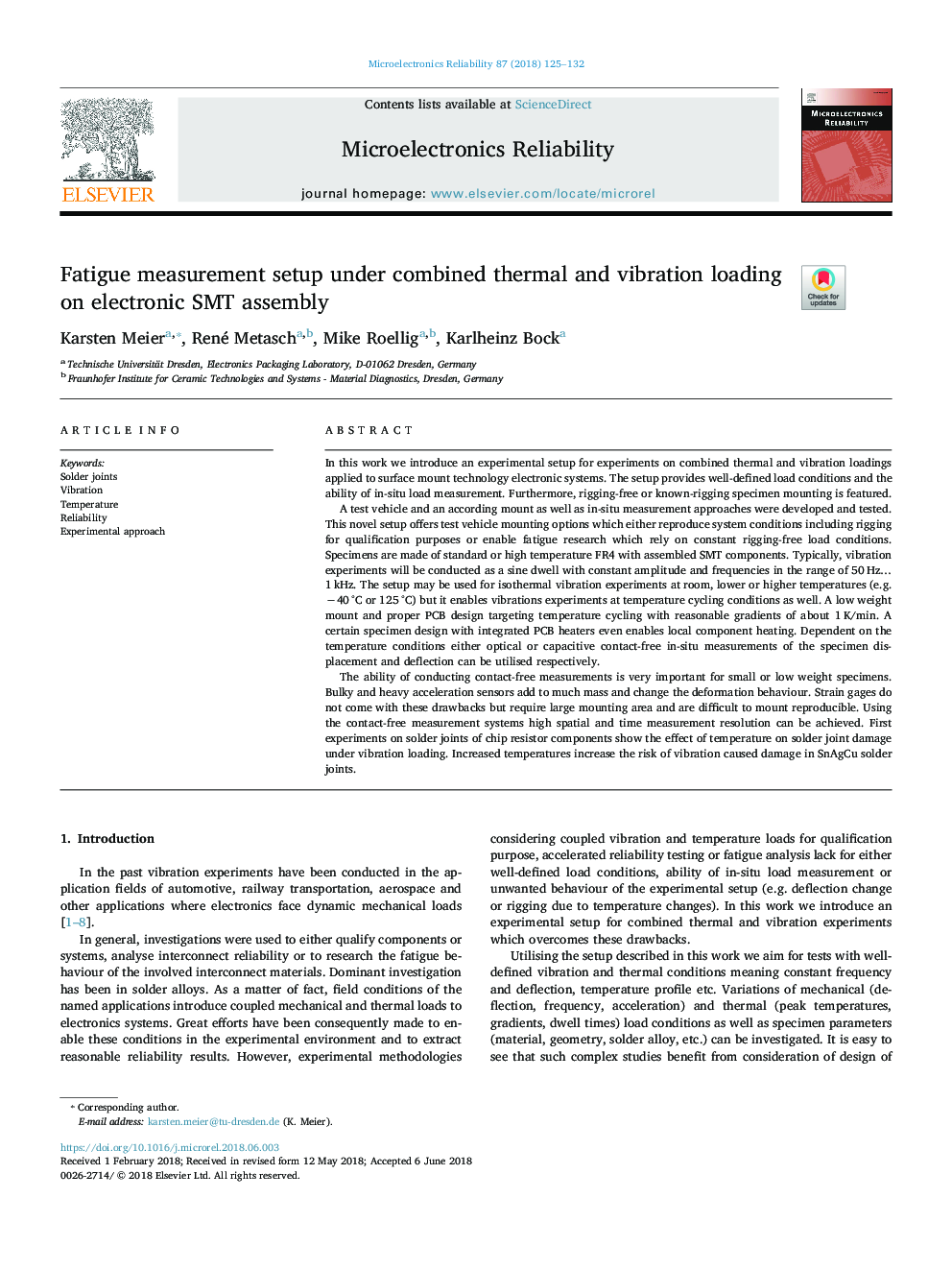 Fatigue measurement setup under combined thermal and vibration loading on electronic SMT assembly