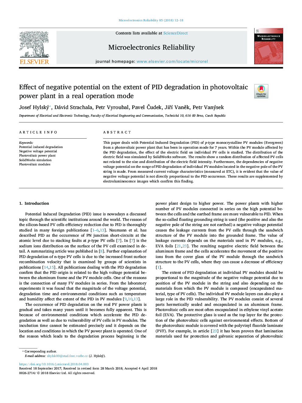 Effect of negative potential on the extent of PID degradation in photovoltaic power plant in a real operation mode